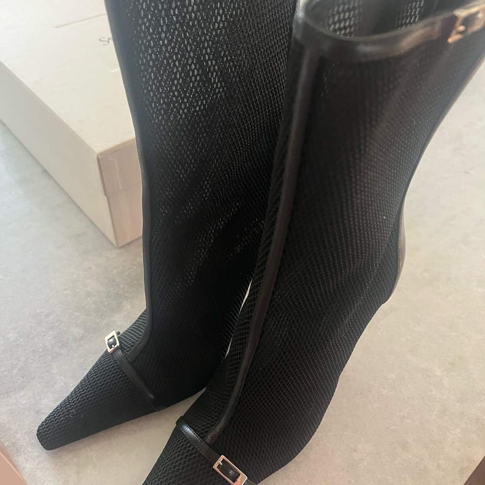 Saint Laurent Mesh Black Heeled Boots